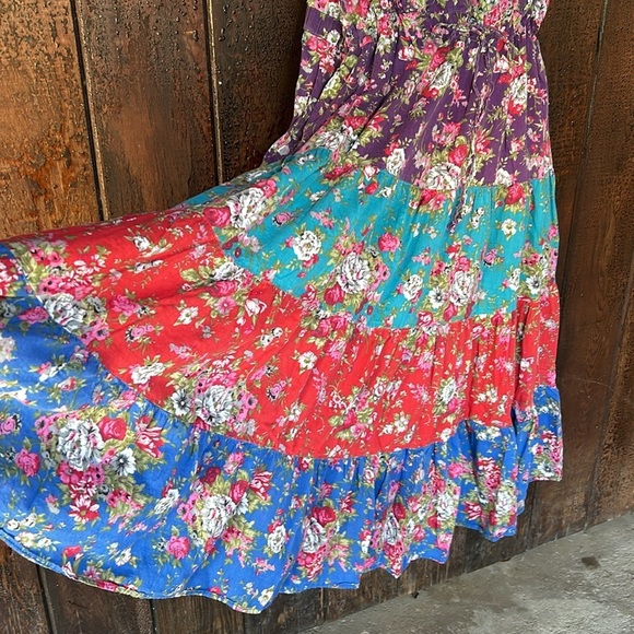 Vintage Shabby Chic Floral Tiered Flowy Cottton Gauze Sleeveless Sundress 90s - Picture 6 of 13